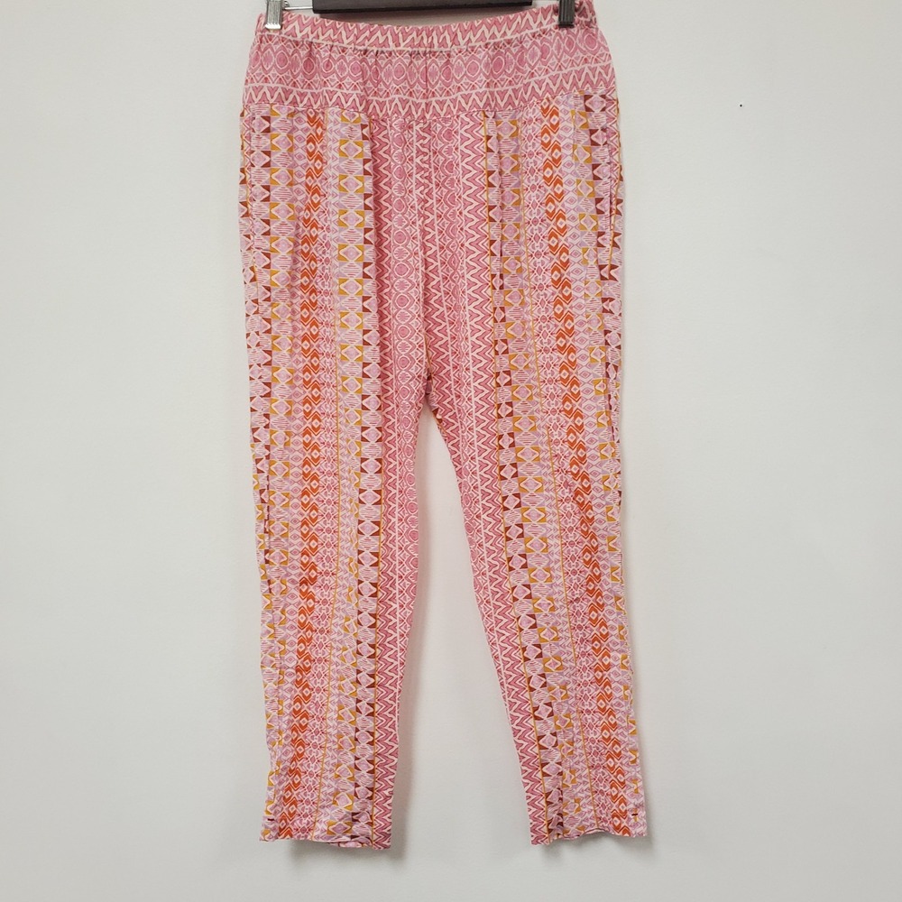 Xirena Womens Lightweight Geometric Pull On Pants Size S Pink Orange Cotton